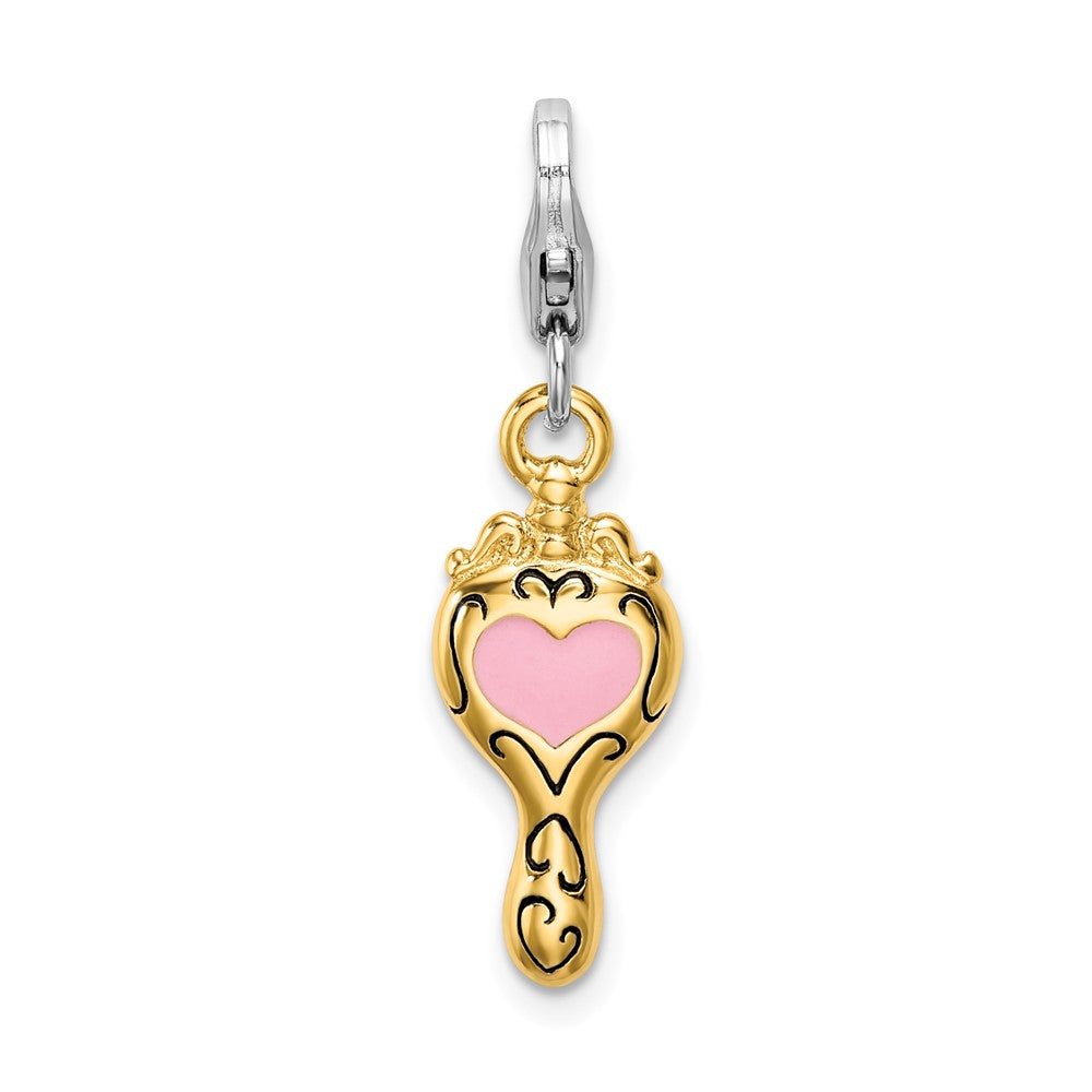 Sterling Silver Amore La Vita Rhodium-Plated And Gold-Plated Polished Enameled -D Heart Mirror Charm With Fancy Lobster Clasp