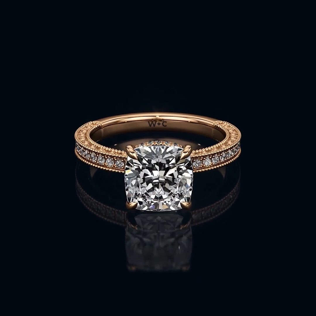 The Seraphine Pavé Ring - KT Rose Gold Cushion