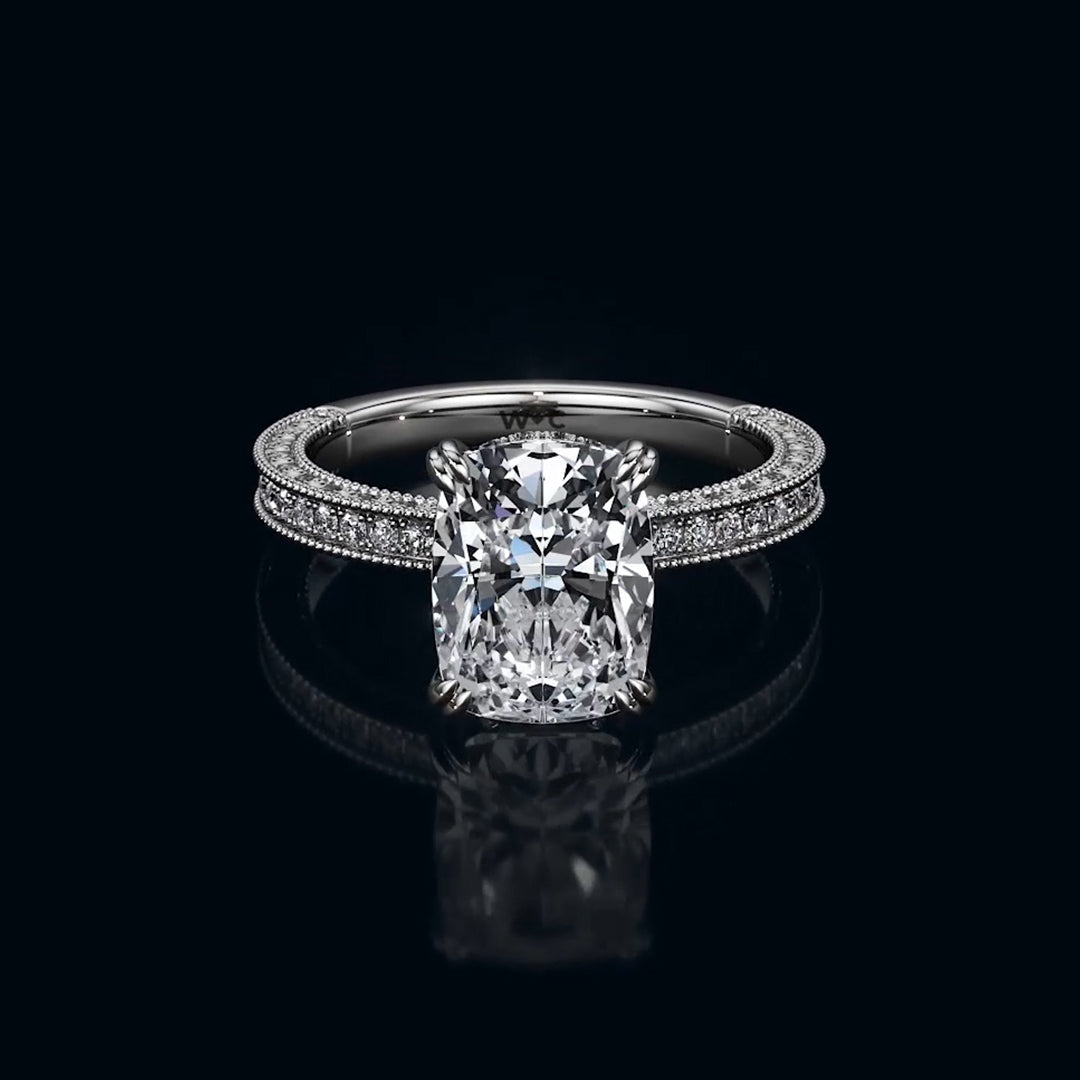 The Seraphine Pavé Ring E+ VVS+ - KT White Gold Elongated Cushion