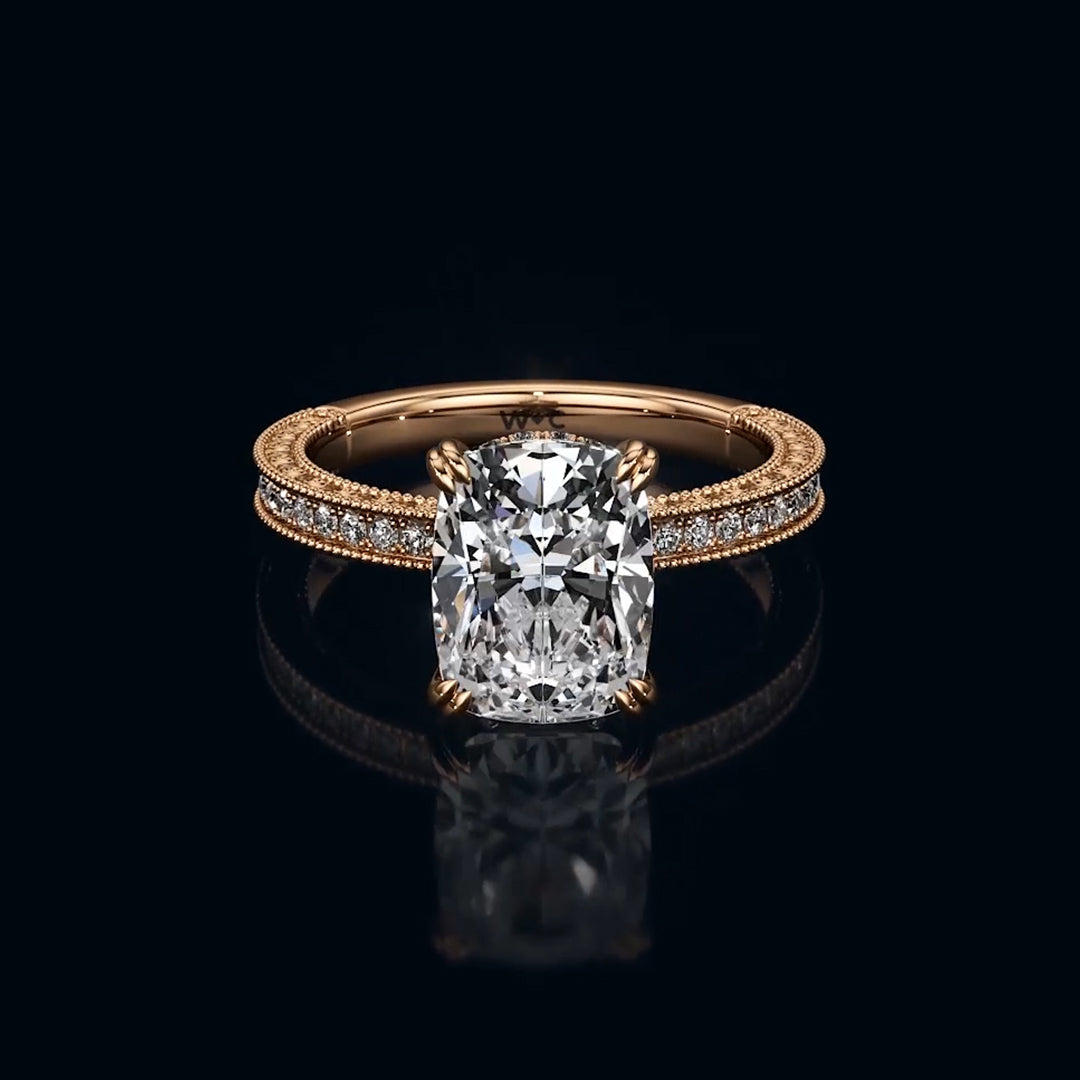 The Seraphine Pavé Ring - KT Rose Gold Elongated Cushion