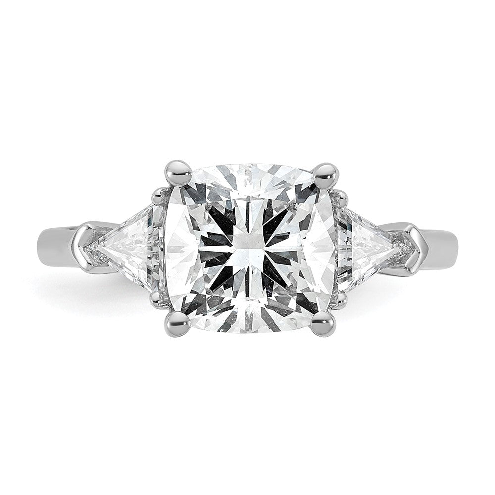 K White Gold carat Certified Lab Grown Diamond VSSI+ G+ Cushion and Triangle Complete Three Stone Engagement Ring - .