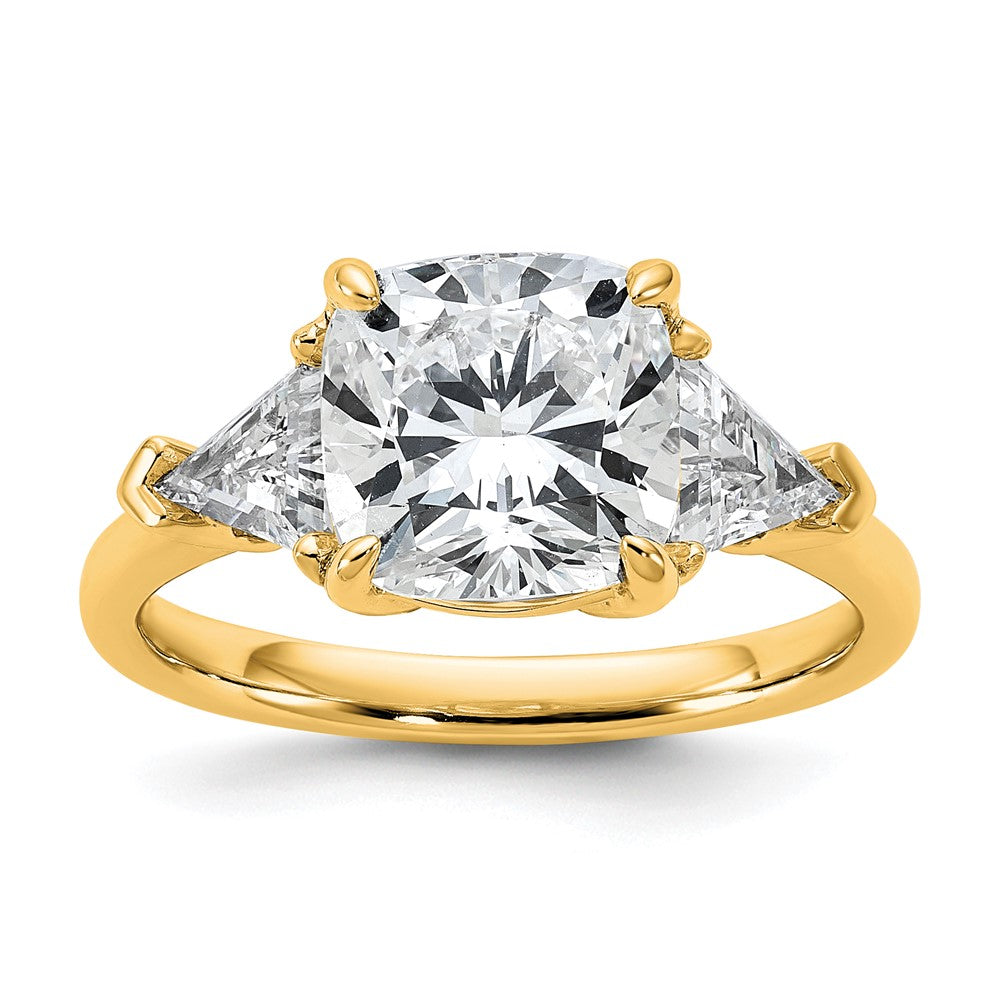 K Yellow Gold carat Lab Grown Diamond VS+ F+ Triangle carat Cushion Center Semi Mount Three Stone Engagement Ring - .