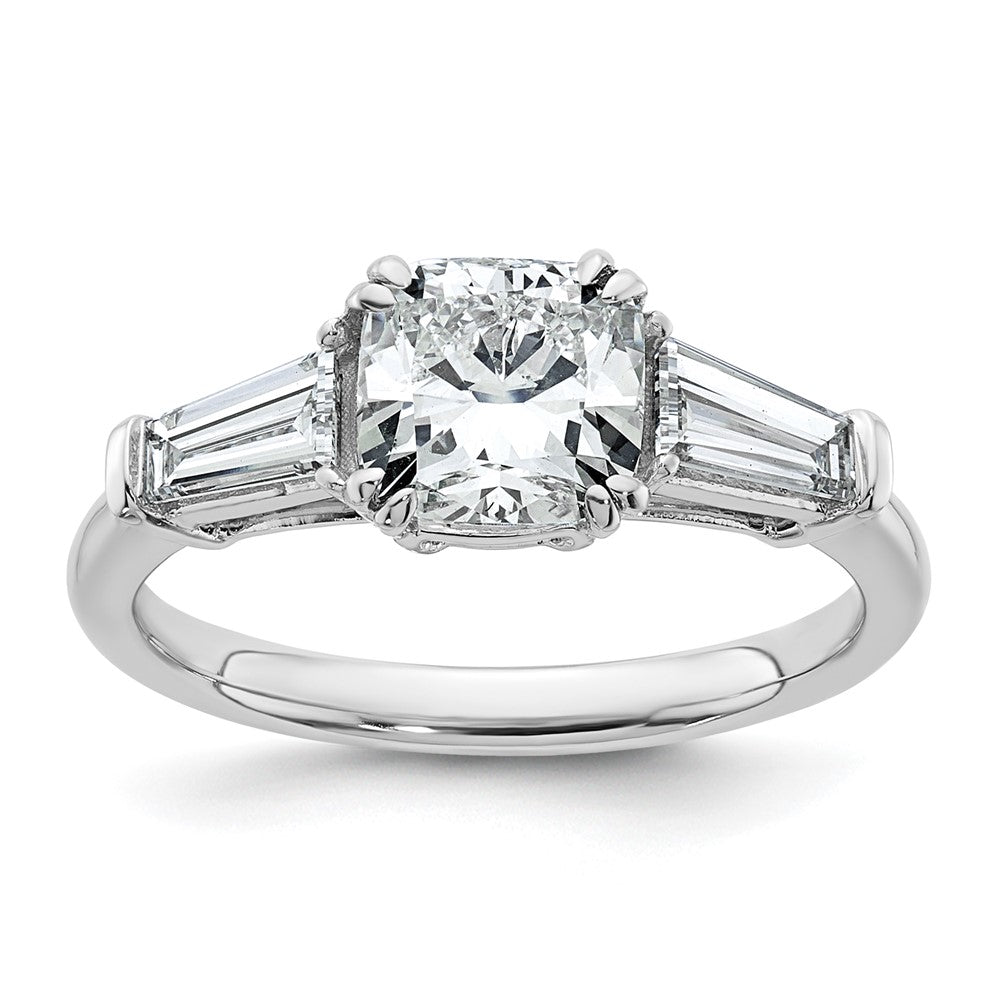 K White Gold carat Lab Grown Diamond VS+ F+ Cushion and Tapered Baguette Complete Three Stone Engagement Ring - .
