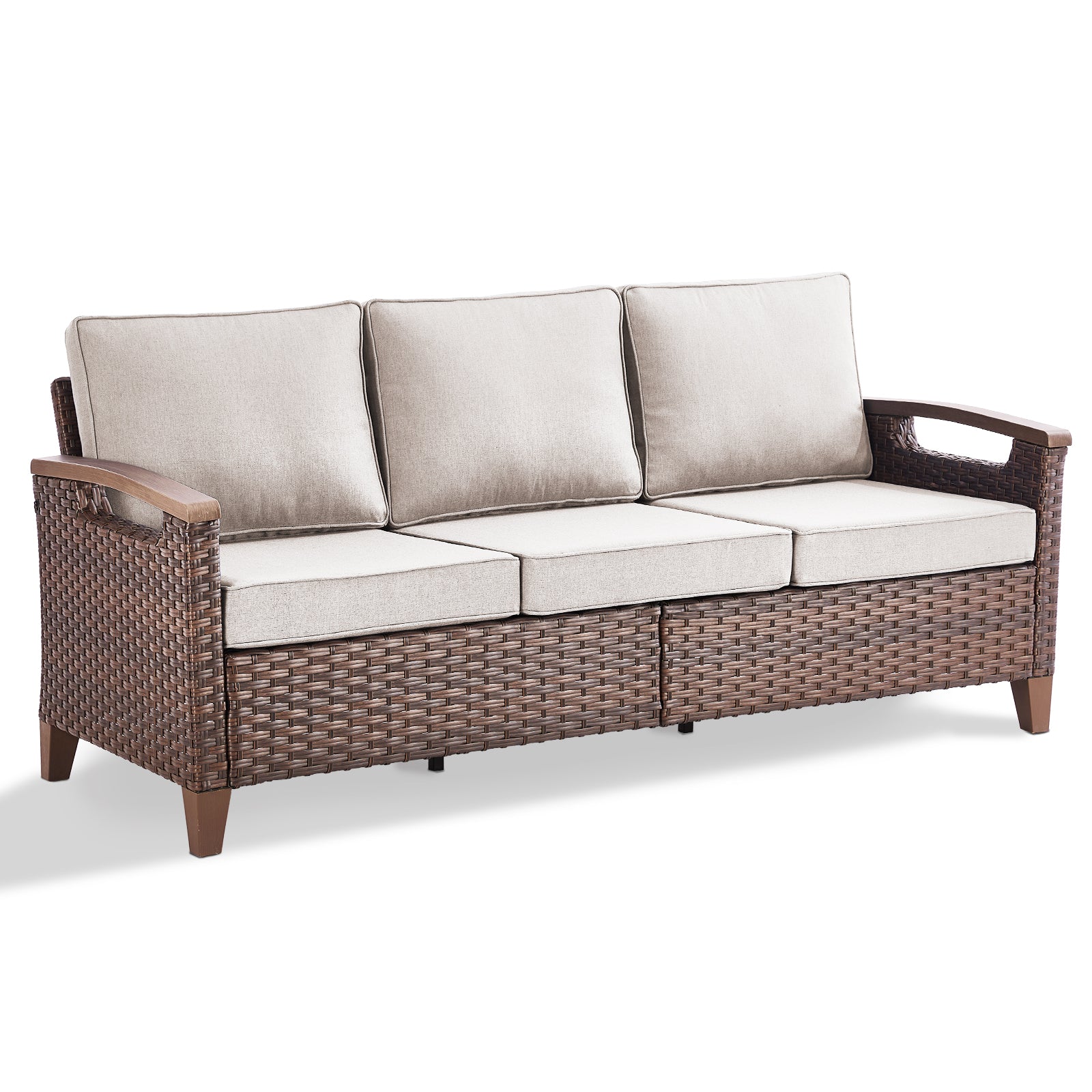 Outdoor Wicker Sofa with Olefin Cushions, BBR Series - Brown Wicker Beige Cushion