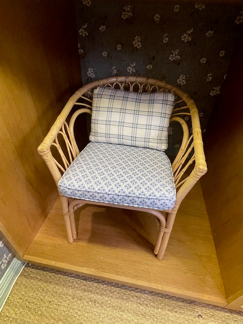 EHI - Furniture - Antique Wicker Chair with Seat Cushion in Medallion All Over Blue