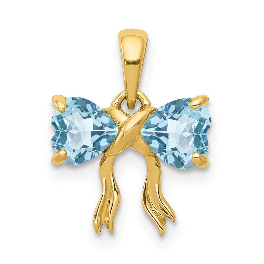 k Yellow Gold k Gold Polished Light Swiss Blue Topaz Bow Pendant