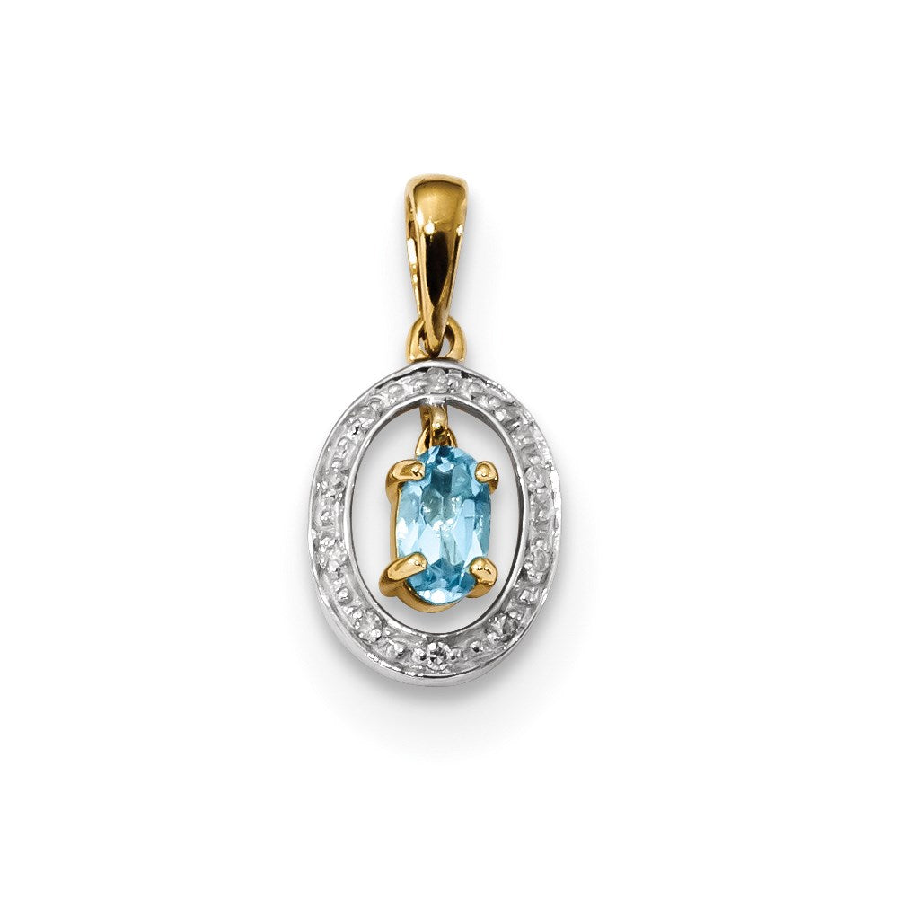 k Rhodium Diamond and Light Swiss Blue Topaz Pendant