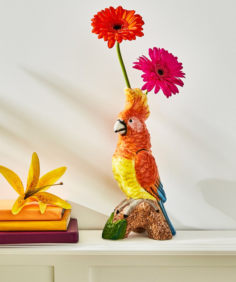 Perfectly Perched Parrot Vase - Orange - by Joe Browns