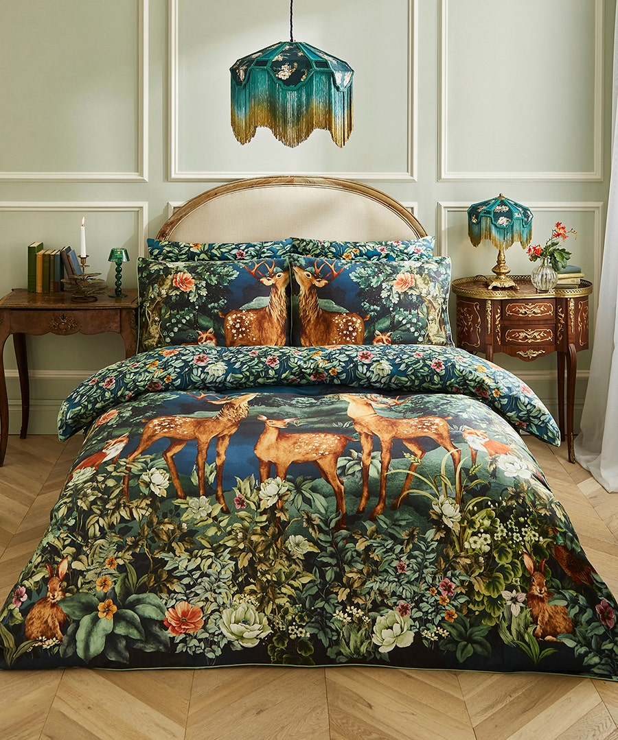 Forest Oasis Cotton Sateen Reversible Duvet Set - King - Green - by Joe Browns