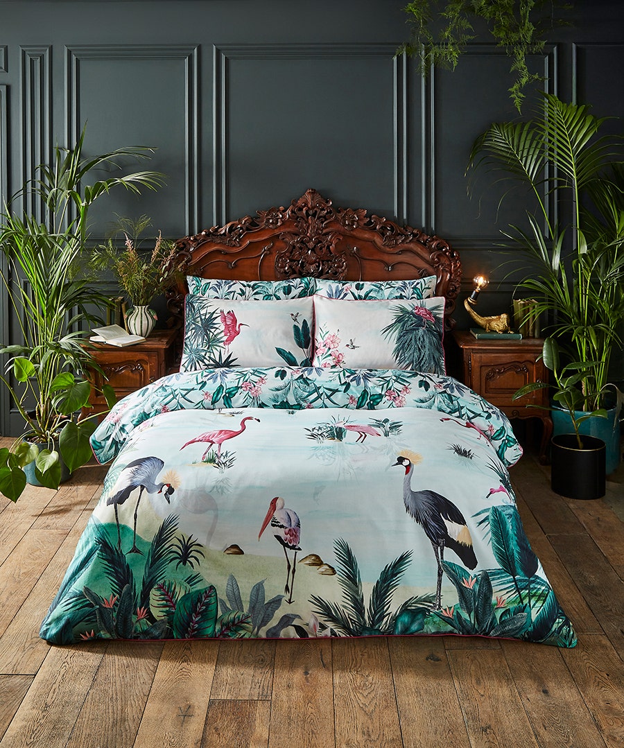 Flamingo Frenzy Reversible Duvet Set - King - Aqua - by Joe Browns