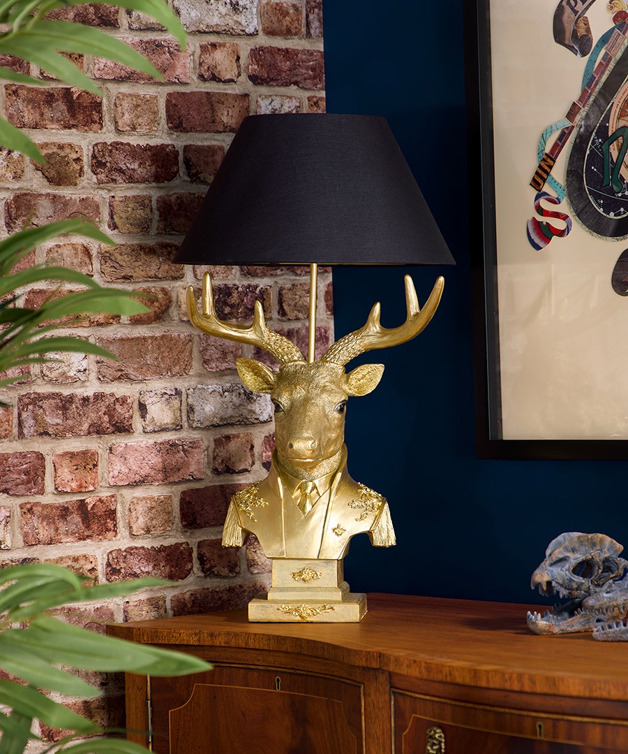Sergeant Stag Table Lamp - Gold - by Joe Browns