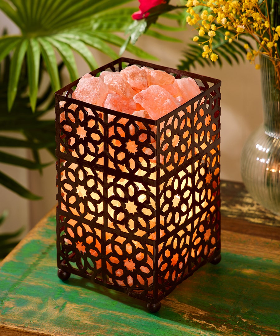 Luminous Himalayan Salt Lamp Basket - Pink - by Joe Browns
