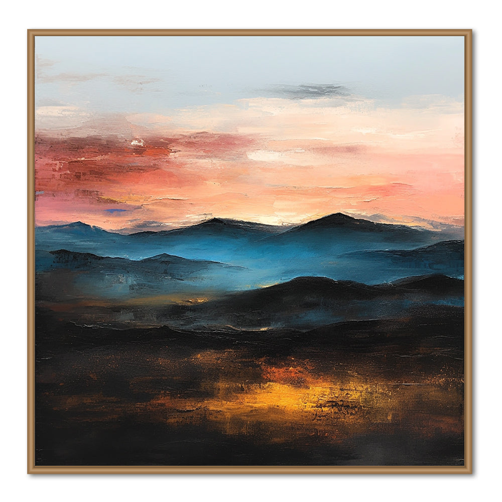 Sunset Mountain Landscape Theme Painting Modern Impressionist Style Handmade Oil Painting Wall Art - Black Frame ''x '' x CM