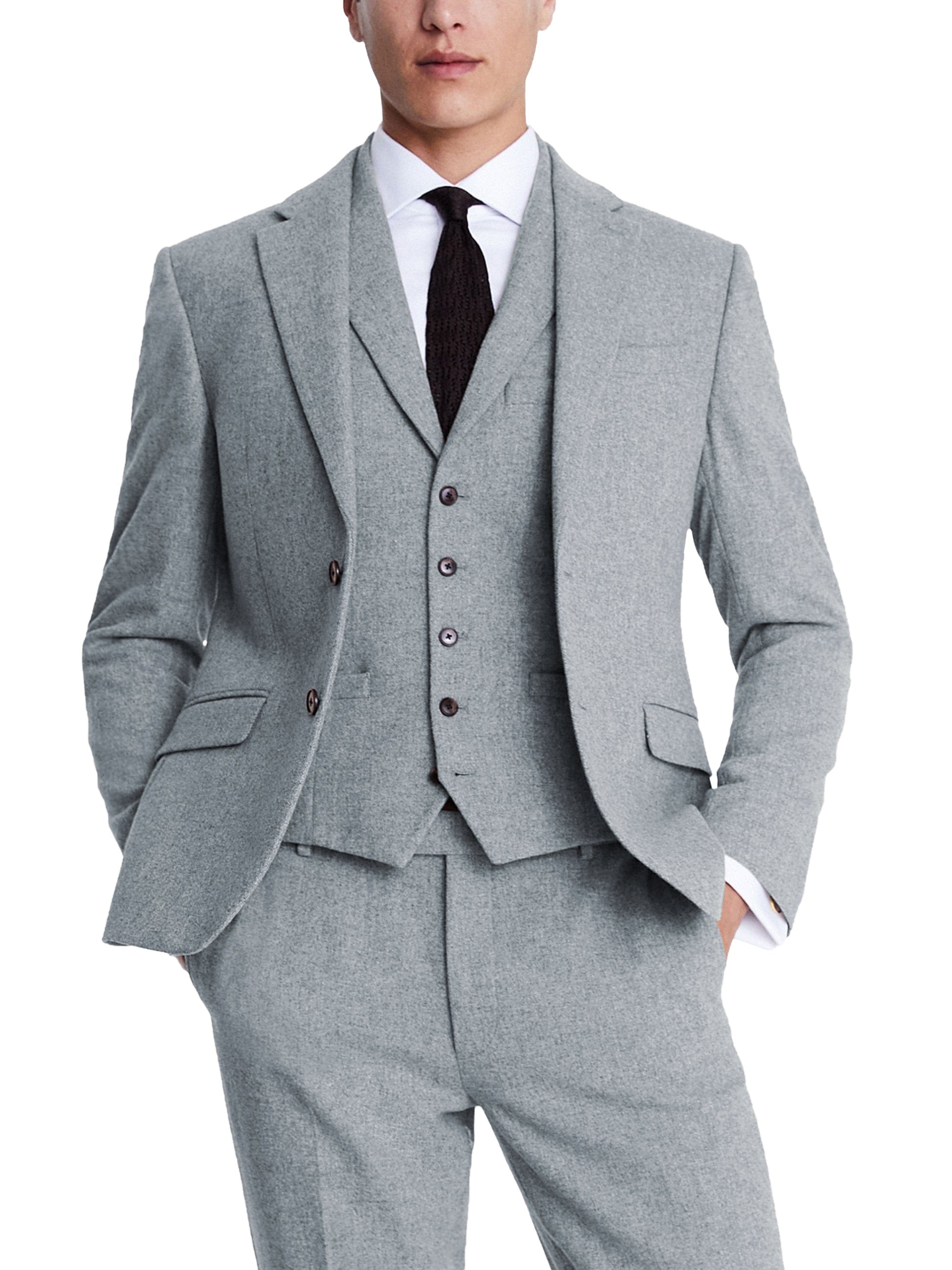 Men’s Tweed -Piece Suit Blazer, Vest & Pants Set - Light Grey R