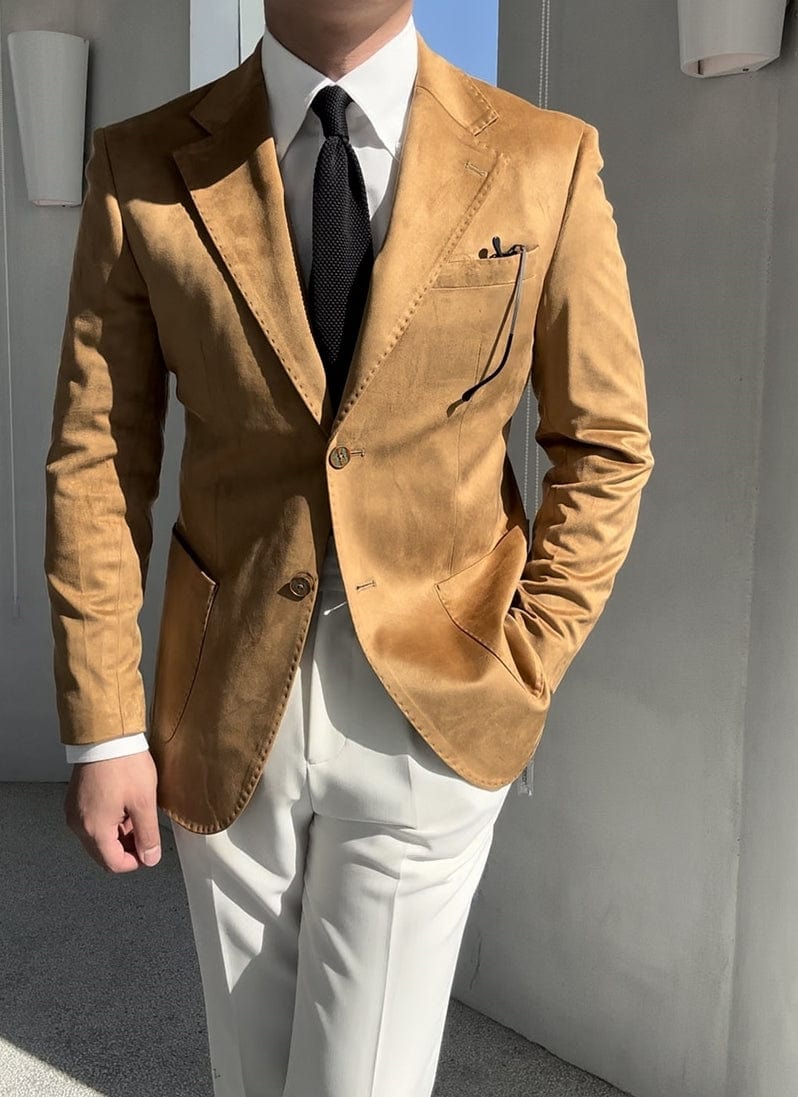 Men's Retro Casual Business Slim Suede Blazer - Light Brown R