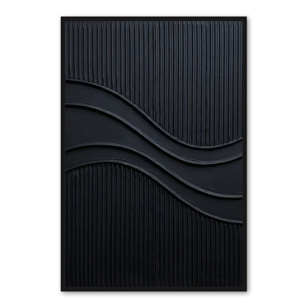 Black Wave Texture Minimalist Abstract Style Handmade wall art paintings - Wood Frame "x " x CM