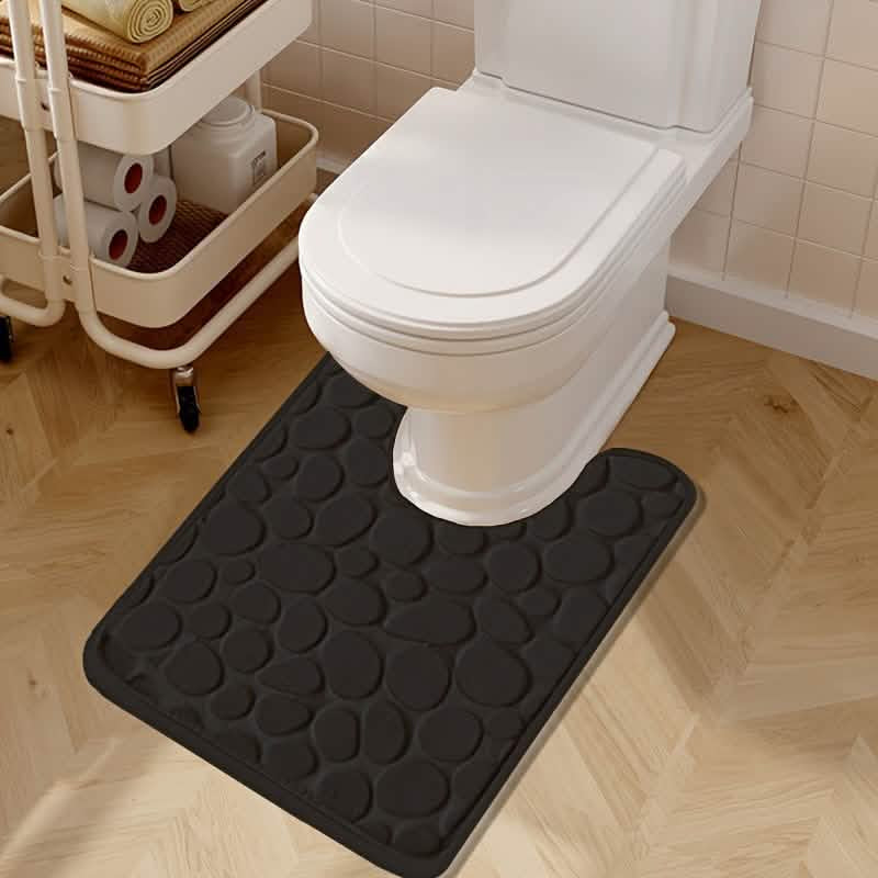 Ultra-Soft Memory Foam Bath Mat Non-Slip, Absorbent Gray Hexagon - Black Square