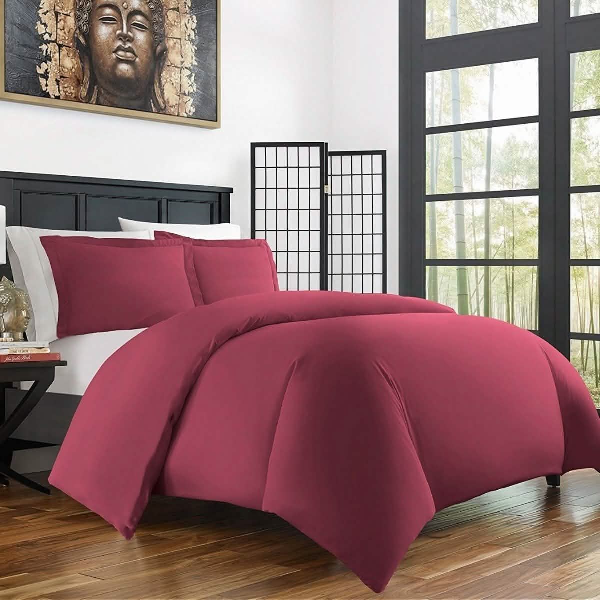 Bamboo Duvet Cover Set - Hypoallergenic - Assorted Sizes and Colors - TwinTwin Burgundy