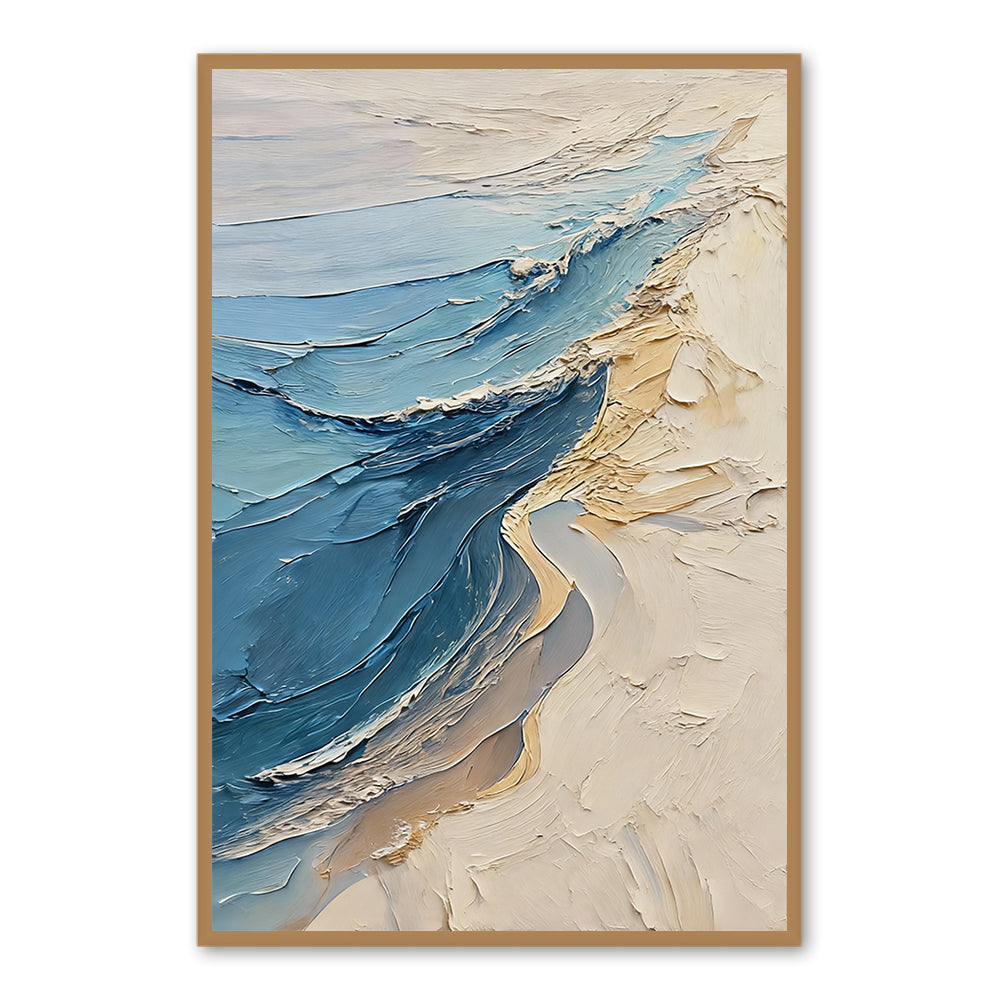 Coastal Serenity Texture Art Abstract Seascape Style Handmade Oil Painting Wall Art - Black Frame "x " x CM