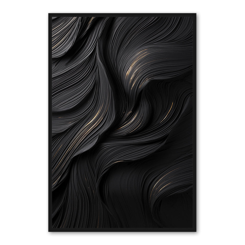 Black Flow Texture Theme Painting Modern Abstract Style Handmade Texture Wall Art - Wood Frame ''x '' x CM