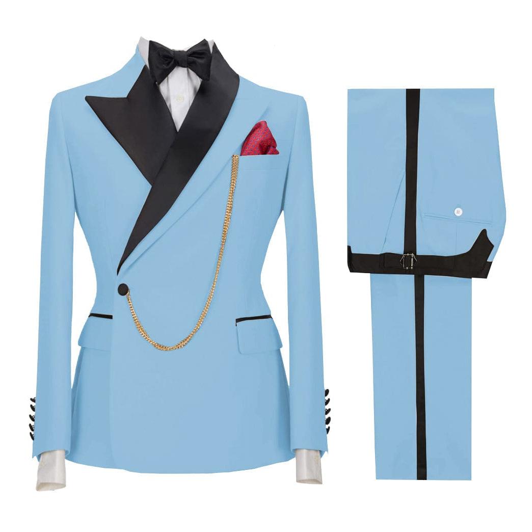 Ceehuteey Stylish Mens Suit Pieces Peak Lapel TuxedoBlazer+Pants - Light Blue R
