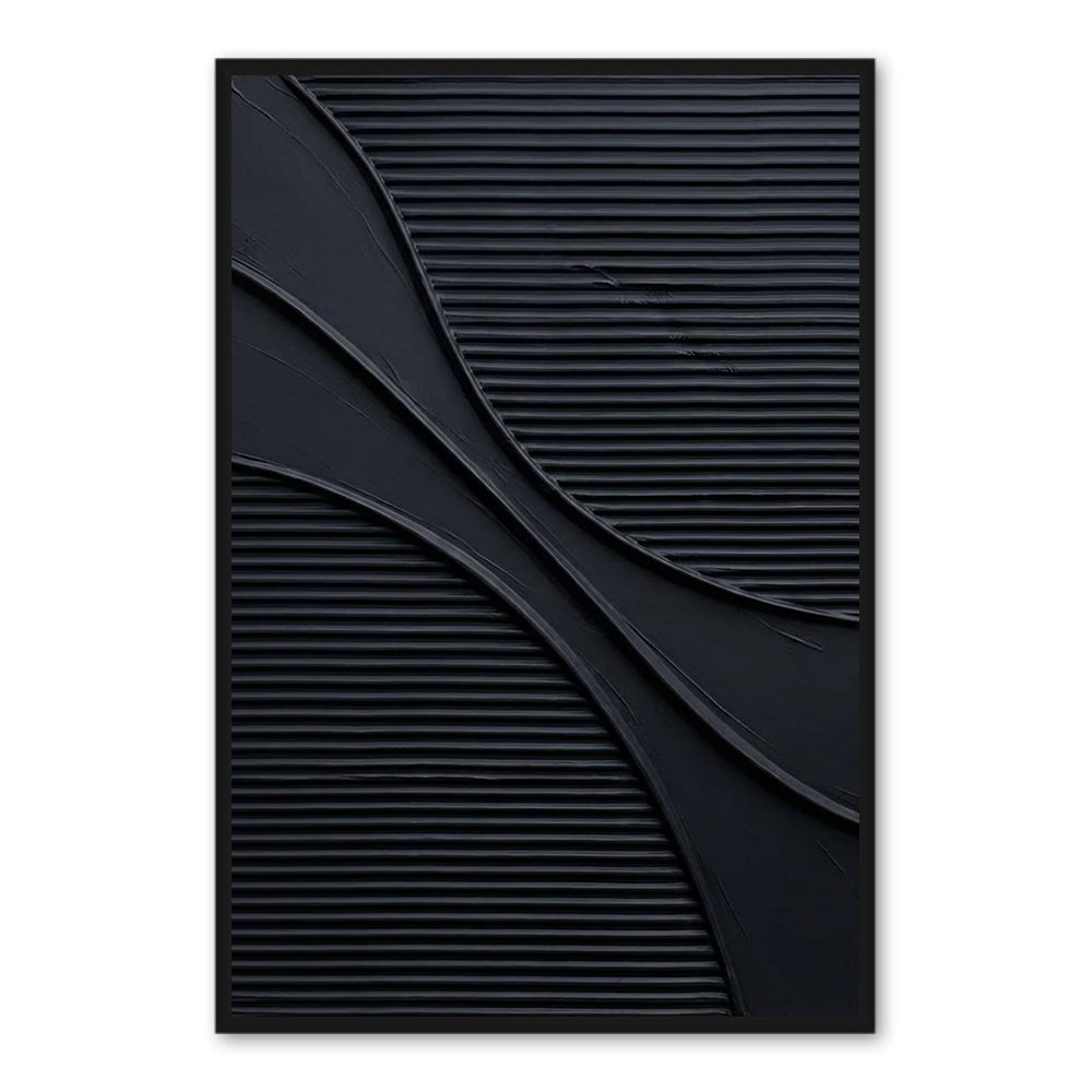Black Flow Texture Minimalist Abstract Style Handmade wall art paintings - White Frame "x " x CM