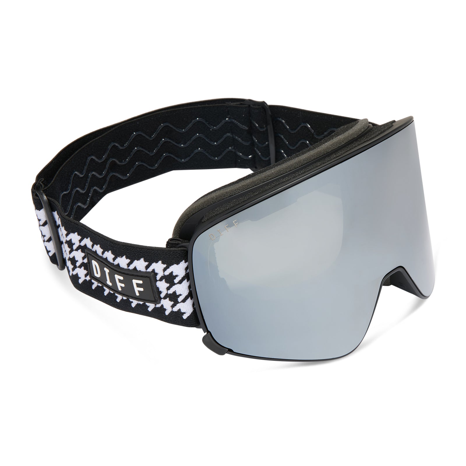 Snow Goggles Frost Houndstooth Silver Mirror Polarized Goggles & Free Aurora Pink Lens