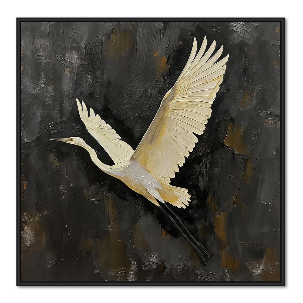 Flying Crane Theme Painting Modern Realistic Style Handmade Oil Painting Wall Art - Black Frame ''x '' x CM