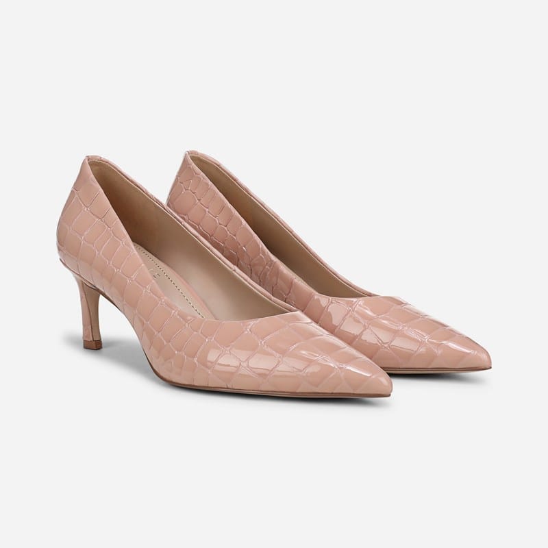 EDIT Francis Pump Shoes, Light Pink Croco Print Leather, .M Slip-On Fit, Pointed Toe