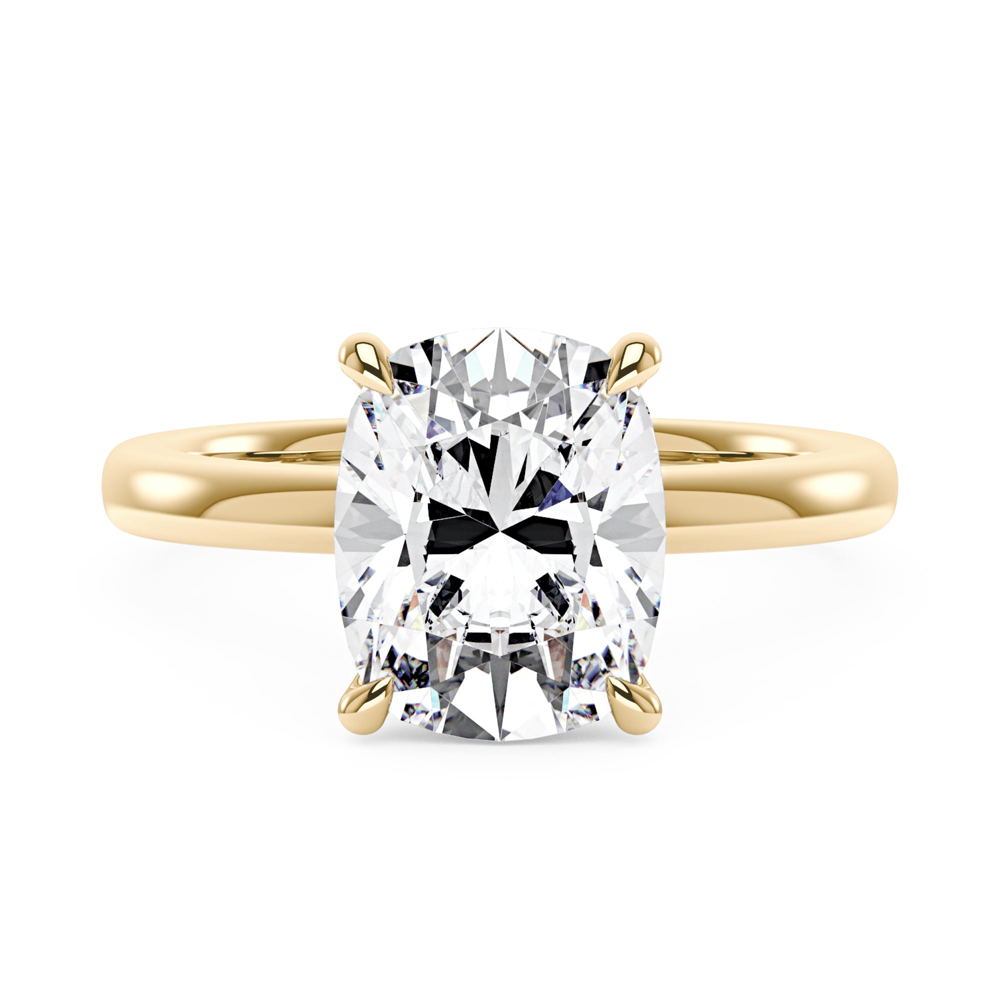 Elongated Cushion Cut Engagement Ring with Hidden Halo - Eco Diamond K Yellow Gold Vermeil ct