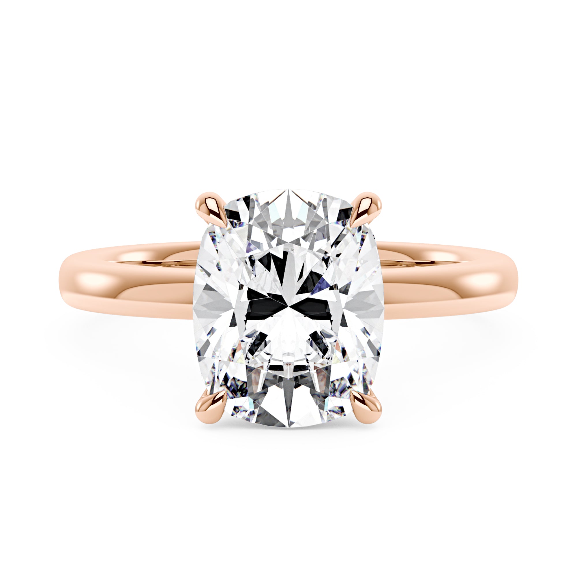 Elongated Cushion Cut Engagement Ring with Hidden Halo - Moissanite K Rose Gold Vermeil ct