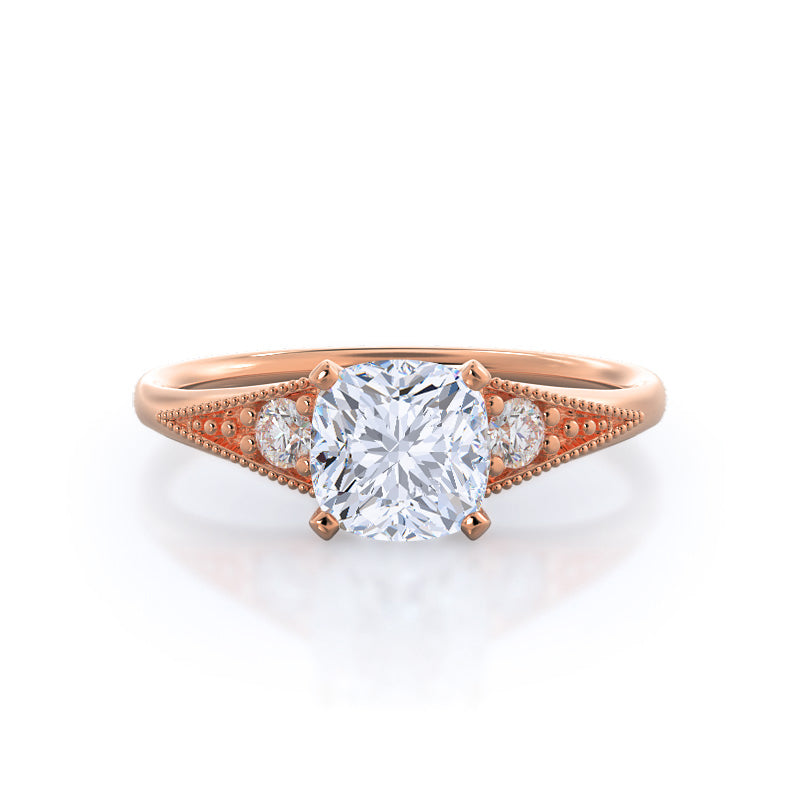 Heirloom Milgrain Lab Grown Diamond Engagement Ring - KT Rose Gold Cushion