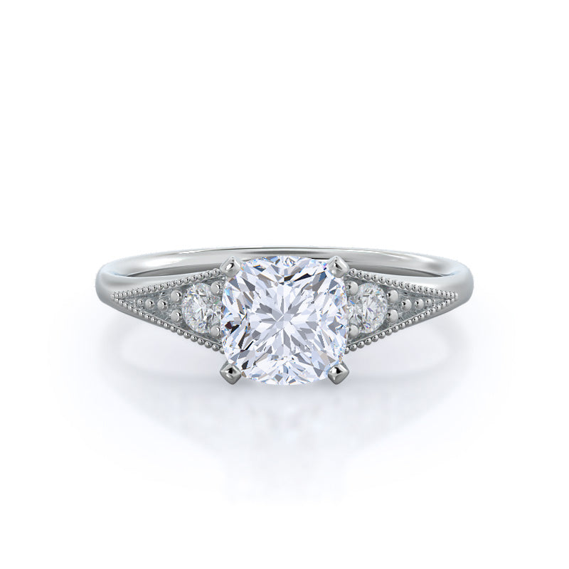 Heirloom Milgrain Lab Grown Diamond Engagement Ring E+ VVS+ - KT White Gold Cushion