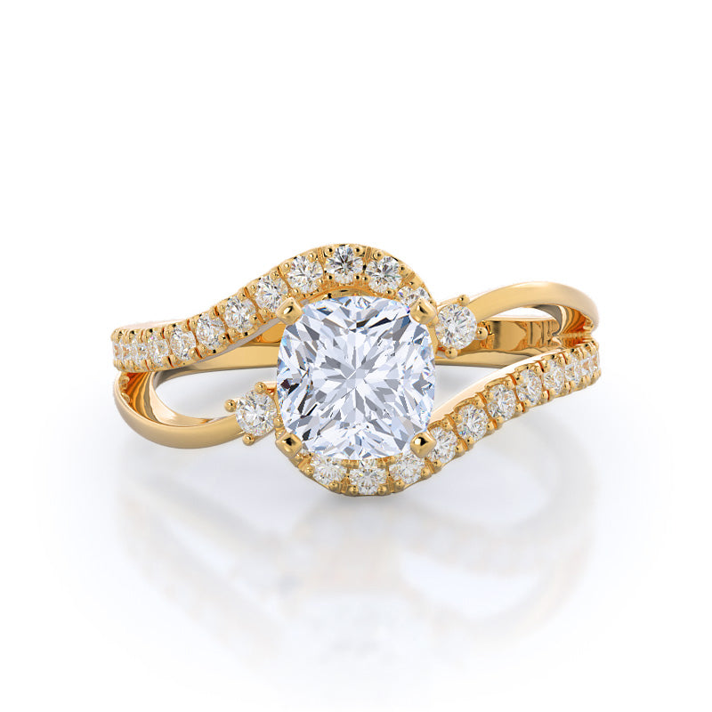 Two Tone Bypass Lab Diamond Engagement Ring E+ VVS+ - KT Yellow Gold Cushion