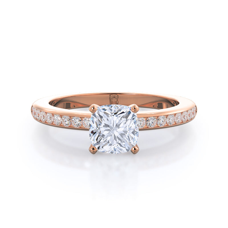 Channel Set Diamond Engagement Ring - KT Rose Gold Cushion