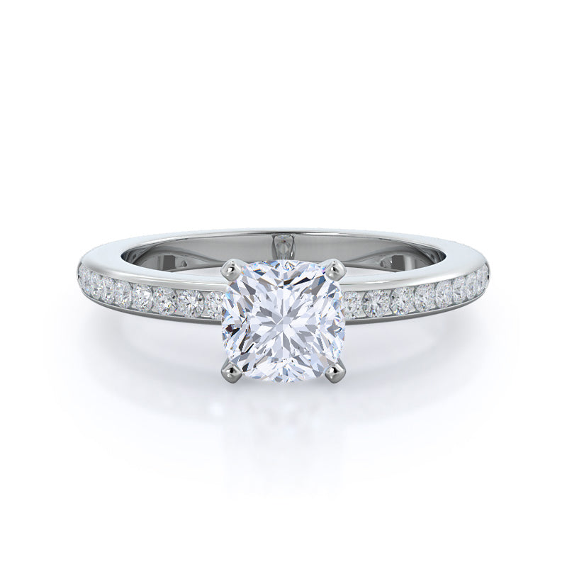 Channel Set Diamond Engagement Ring - Platinum Cushion