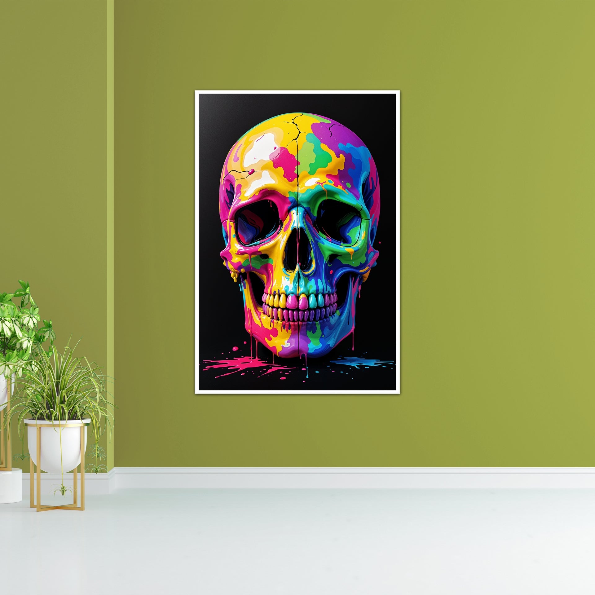 Gift Bold Art Color Explosion Skull Edition Wall Print - x Gold Metal