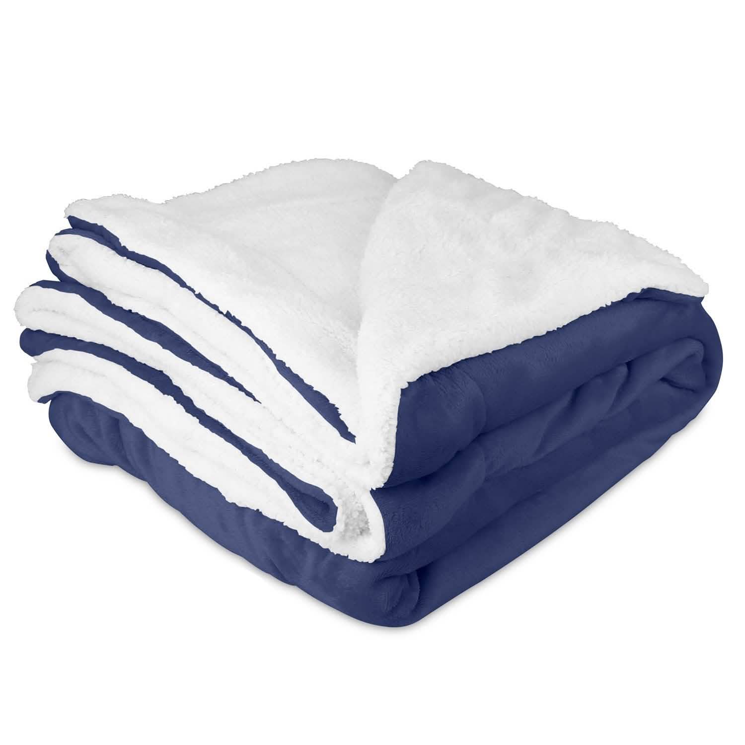 Fleece Throw Blanket Flannel Bed Cover - Navy King