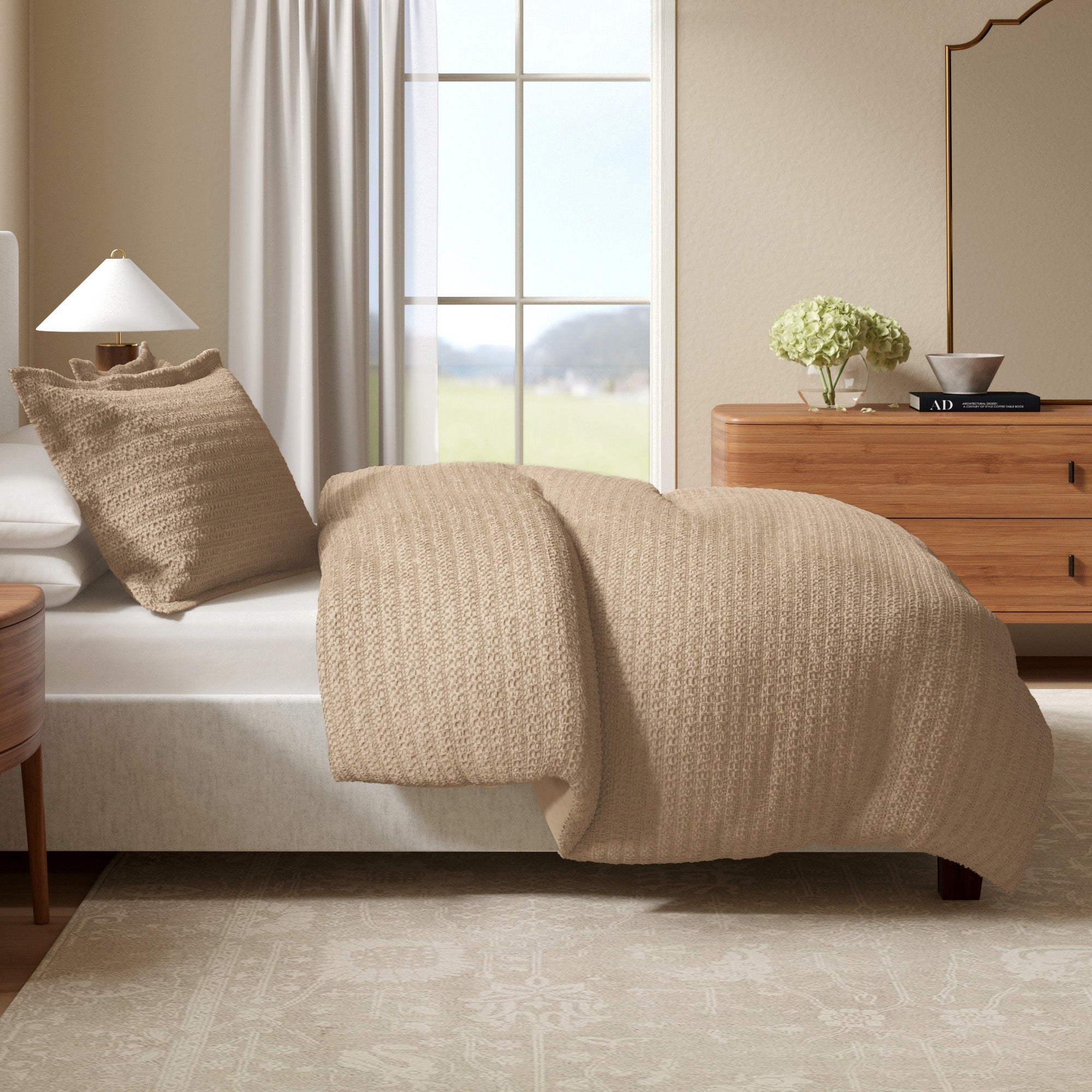 % Cotton Honeycomb Waffle Duvet Set - Mattea Collection - Twin Twin Cappuccino