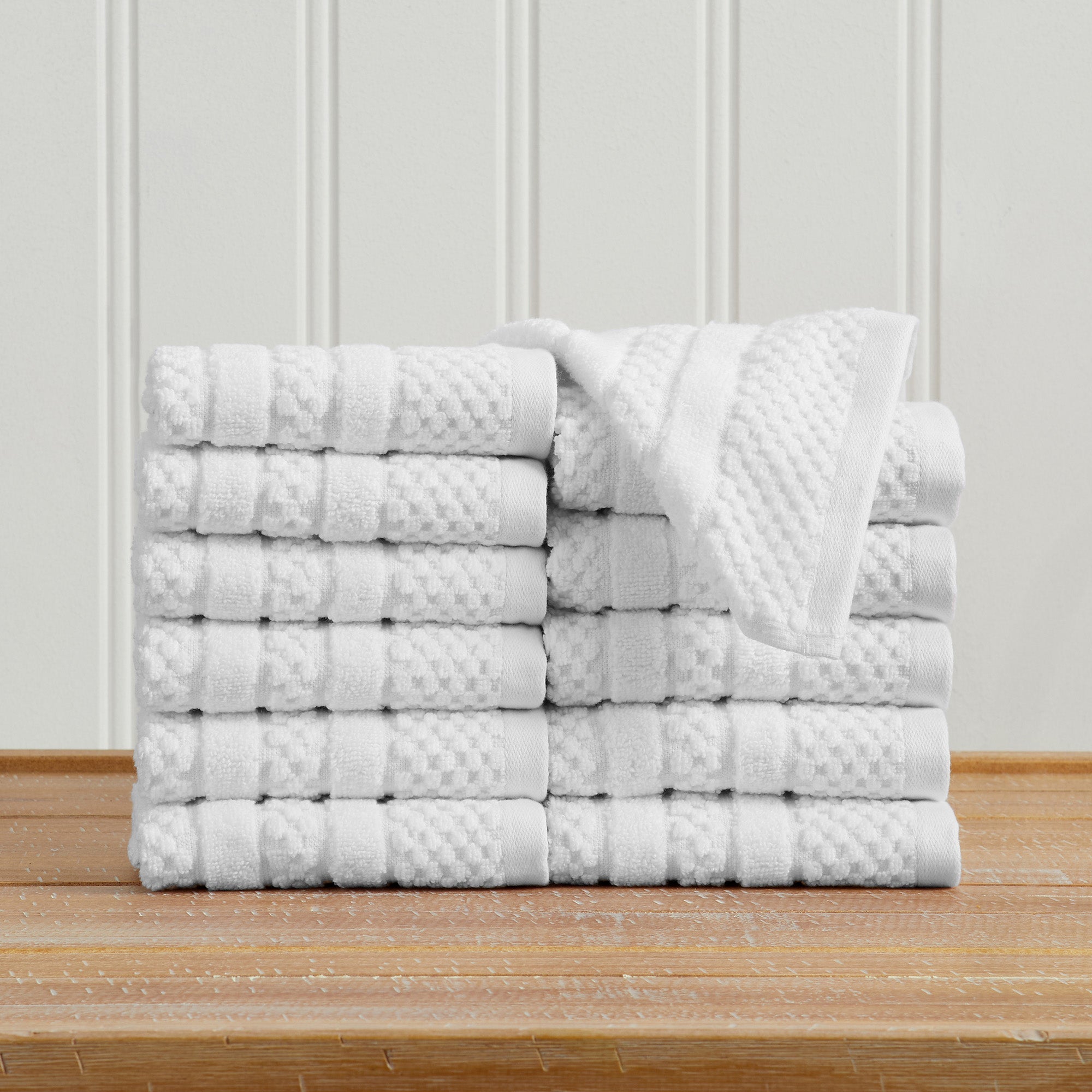 % Cotton Checkered Jacquard Bath Towel Set - Giuliana Collection - Washcloth Pack of White