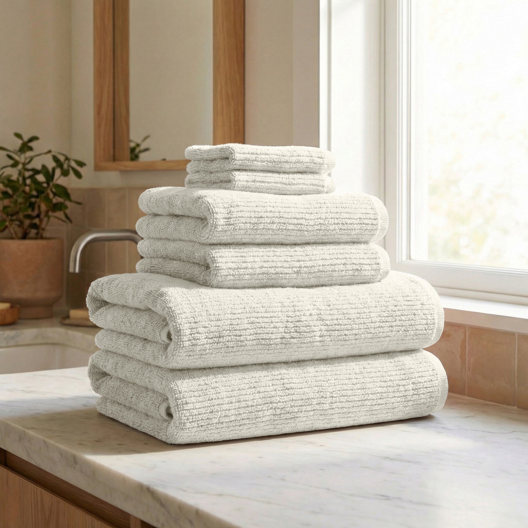 Turkish Cotton Ribbed -Piece Bath Towel Set - Georgiana Collection - Piece Set Cream