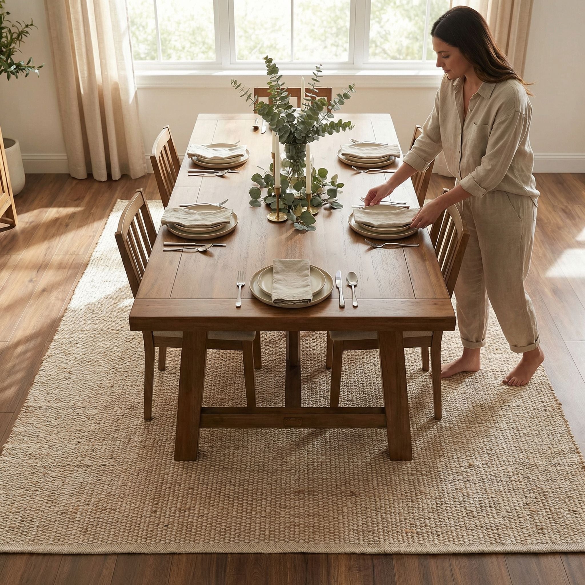 Natural Jute & Cotton Woven Rug - Simple Farmhouse Reversible Rug - Rectangle ' x '