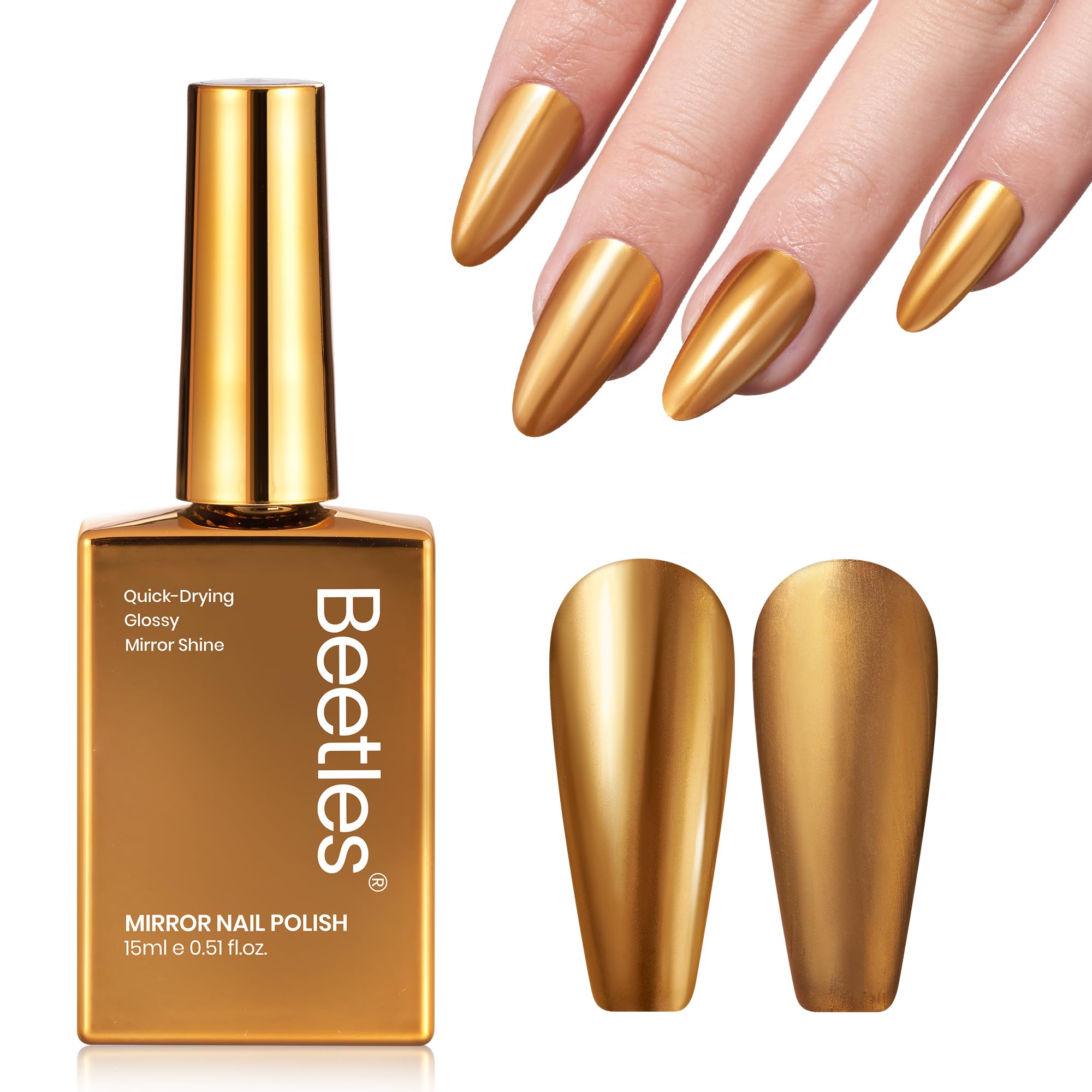 Beetles Mirror Gold Nail Polish Golden Shine Quick-Drying Metallic Fingernail Polish Glossy Mirror Shine