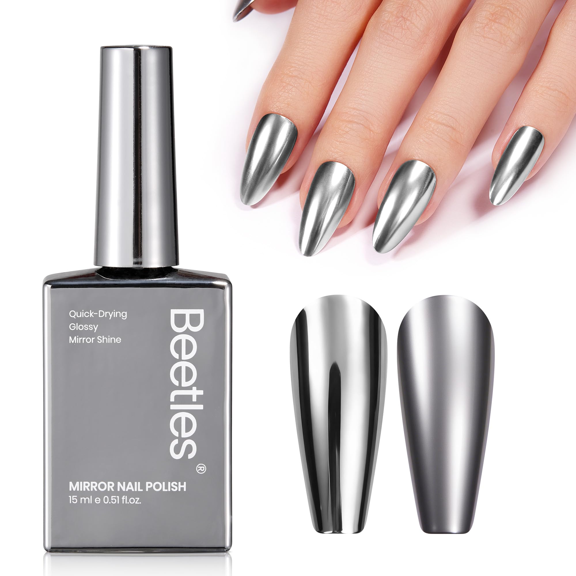 Beetles Silver Mirror Nail Polish - Chrome Glint ml Quick Dry Metallic Nail Polish Chrome Mirror Effect High Glossy