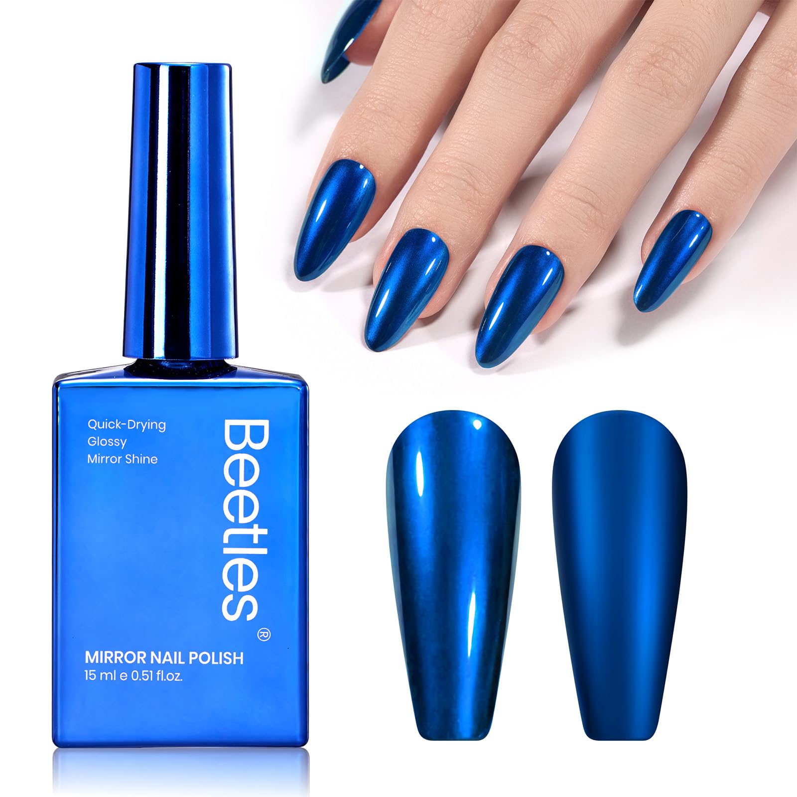 Beetles Blue Mirror Nail Polish - Shine Blue ml Chrome Nail Polish Metallic Effect Quick-Drying Glossy Finish Easy Application