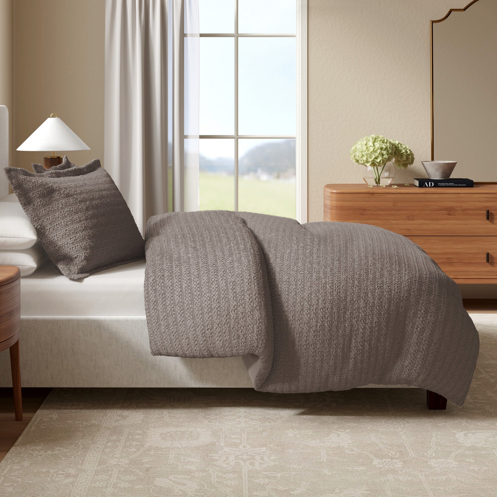 % Cotton Honeycomb Waffle Duvet Set - Mattea Collection - King California King Grey