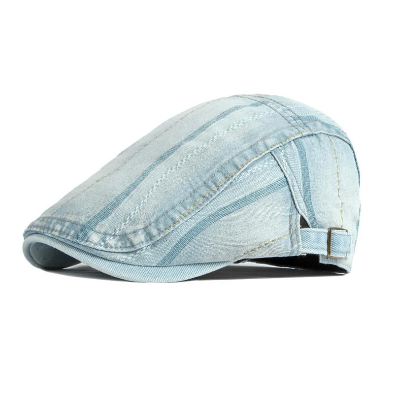 Men's Vintage Washed Distressed Denim Beret M - Light Blue Free
