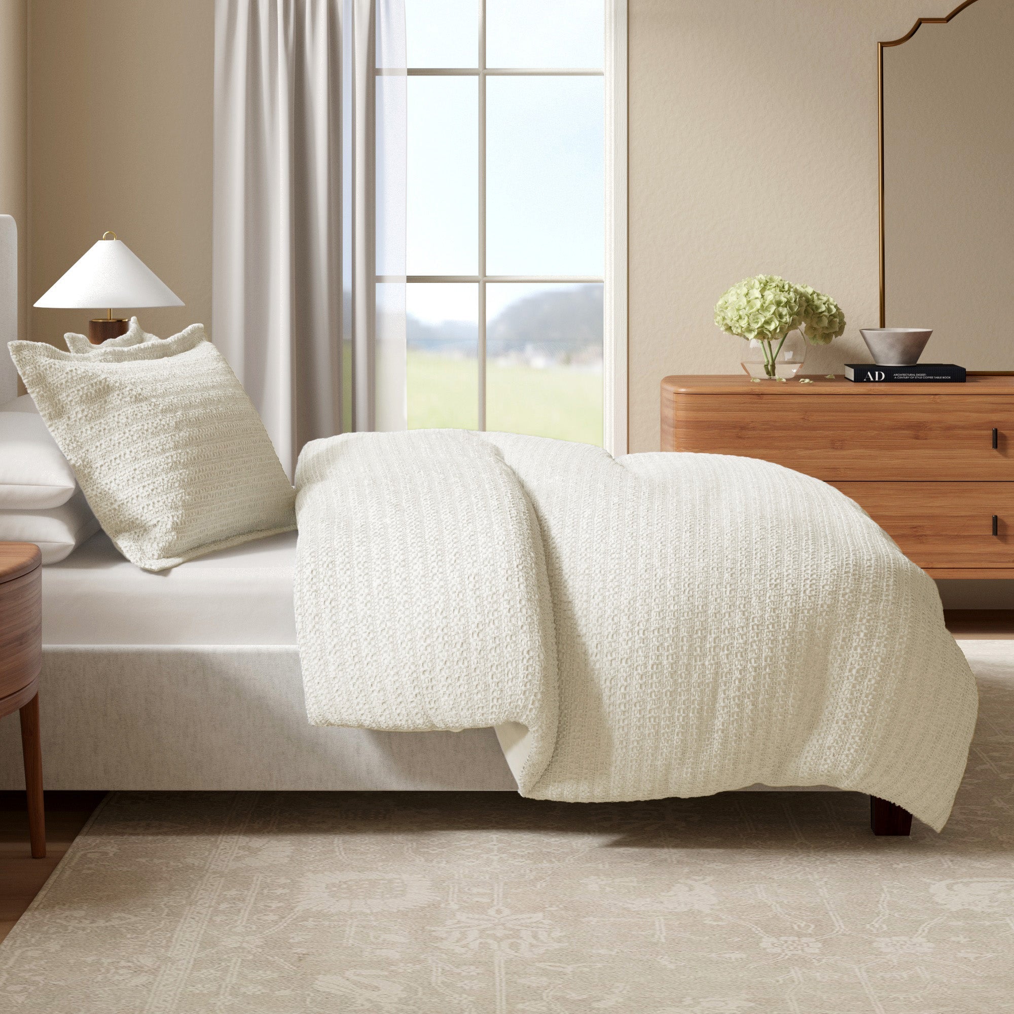 % Cotton Honeycomb Waffle Duvet Set - Mattea Collection - Full Queen Natural