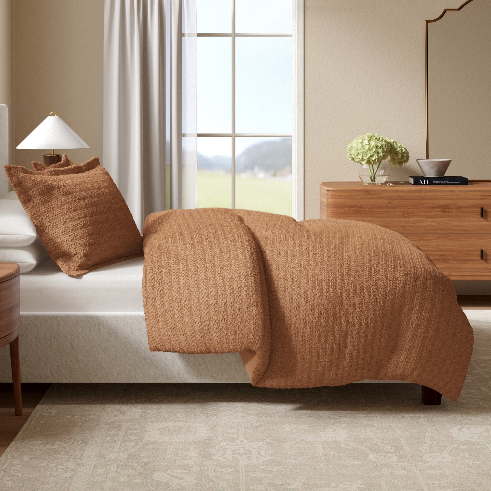 % Cotton Honeycomb Waffle Duvet Set - Mattea Collection - Twin Twin Clay