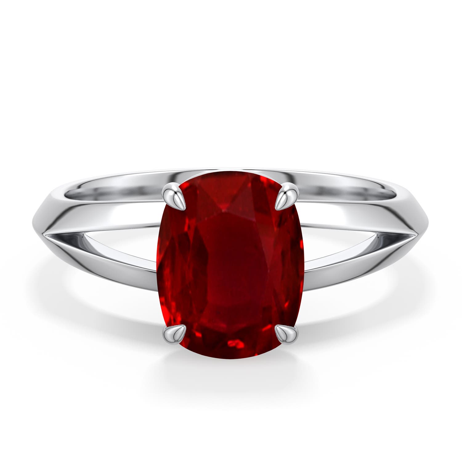 Angara . CTW Cushion Rectangular Lab-Grown Ruby Knife-Edge Split Shank Engagement Ring in Platinum